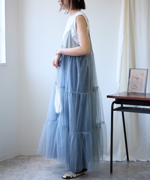 TRIANGLE PALETTE（トライアングルパレット）の「チュール切り替えレイヤードワンピース（ワンピース・レディース・ブラック/オフホワイト/グレー系・FREE）」の15枚目の写真