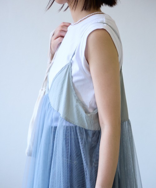 TRIANGLE PALETTE（トライアングルパレット）の「チュール切り替えレイヤードワンピース（ワンピース・レディース・ブラック/オフホワイト/グレー系・FREE）」の8枚目の写真