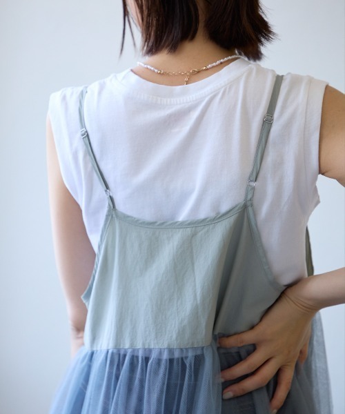 TRIANGLE PALETTE（トライアングルパレット）の「チュール切り替えレイヤードワンピース（ワンピース・レディース・ブラック/オフホワイト/グレー系・FREE）」の7枚目の写真