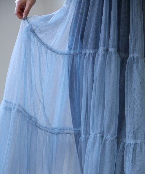 TRIANGLE PALETTE（トライアングルパレット）の「チュール切り替えレイヤードワンピース（ワンピース・レディース・ブラック/オフホワイト/グレー系・FREE）」の11枚目の写真