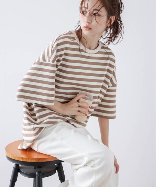 La-gemme(ラジェム)の「ワッフルルーズTシャツ(Tシャツ/カットソー・レディース・ブラック/ピンク/ブラウン/グレー・フリー)」の17枚目の写真