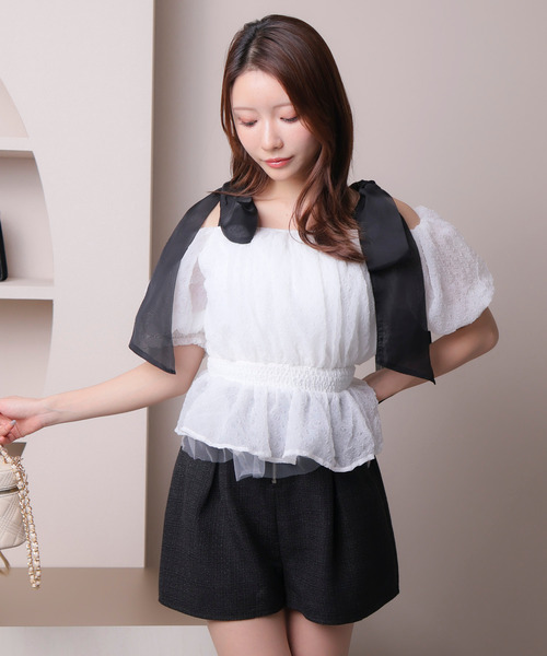 ショルダーリボンオフショルトップス（Tシャツ/カットソー）｜LIPSERVICE（リップサービス）