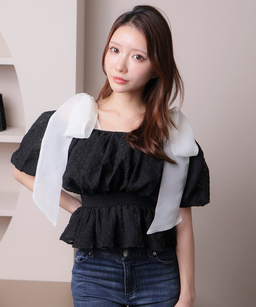 ショルダーリボンオフショルトップス（Tシャツ/カットソー）｜LIPSERVICE（リップサービス）