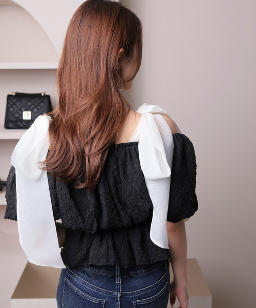 ショルダーリボンオフショルトップス（Tシャツ/カットソー）｜LIPSERVICE（リップサービス）