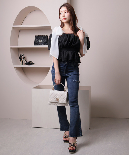 ショルダーリボンオフショルトップス（Tシャツ/カットソー）｜LIPSERVICE（リップサービス）