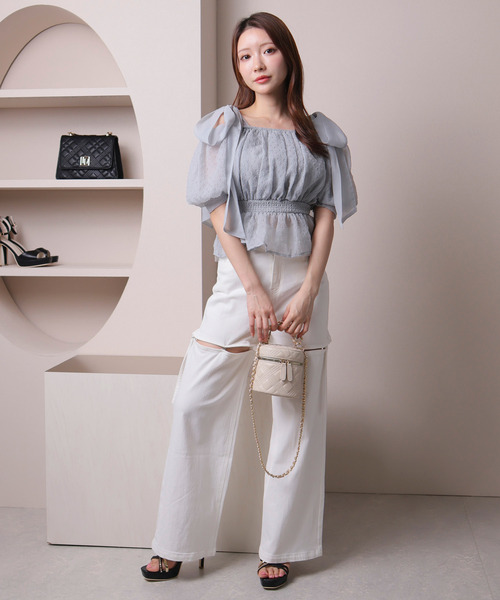 ショルダーリボンオフショルトップス（Tシャツ/カットソー）｜LIPSERVICE（リップサービス）