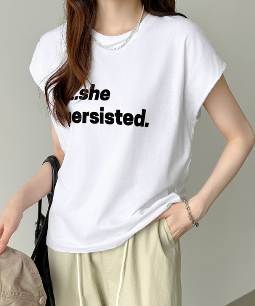 COCOMOMO（ココモモ）の「ロゴTシャツ フレンチスリーブ ロゴプリント（Tシャツ/カットソー・レディース・ホワイト/ブルー/グリーン・FREE）」の2枚目の写真