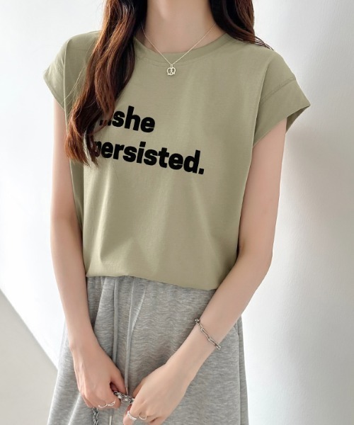 COCOMOMO（ココモモ）の「ロゴTシャツ フレンチスリーブ ロゴプリント（Tシャツ/カットソー・レディース・ホワイト/ブルー/グリーン・FREE）」の3枚目の写真