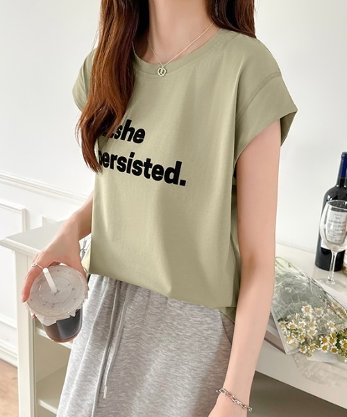 COCOMOMO（ココモモ）の「ロゴTシャツ フレンチスリーブ ロゴプリント（Tシャツ/カットソー・レディース・ホワイト/ブルー/グリーン・FREE）」の14枚目の写真
