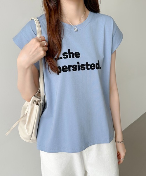 COCOMOMO（ココモモ）の「ロゴTシャツ フレンチスリーブ ロゴプリント（Tシャツ/カットソー・レディース・ホワイト/ブルー/グリーン・FREE）」の9枚目の写真