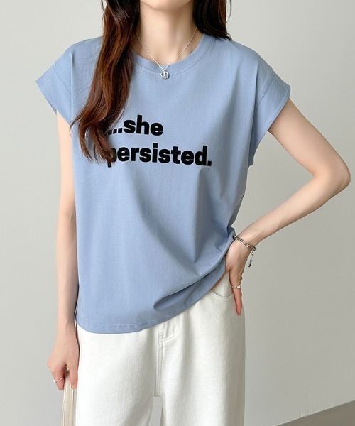 COCOMOMO（ココモモ）の「ロゴTシャツ フレンチスリーブ ロゴプリント（Tシャツ/カットソー・レディース・ホワイト/ブルー/グリーン・FREE）」の11枚目の写真