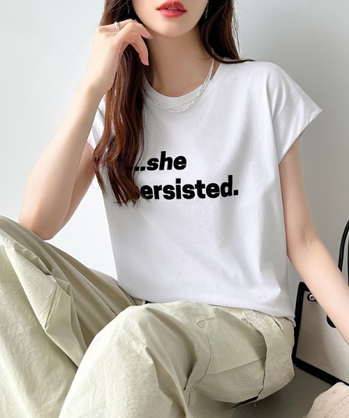 COCOMOMO（ココモモ）の「ロゴTシャツ フレンチスリーブ ロゴプリント（Tシャツ/カットソー・レディース・ホワイト/ブルー/グリーン・FREE）」の5枚目の写真