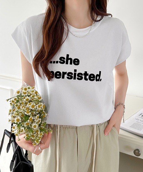 COCOMOMO（ココモモ）の「ロゴTシャツ フレンチスリーブ ロゴプリント（Tシャツ/カットソー・レディース・ホワイト/ブルー/グリーン・FREE）」の6枚目の写真
