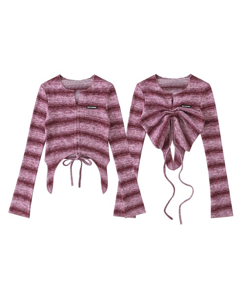 HOOK(フック)の「【HOOK】for girls グラデーションボーダーシャーリングプルオーバー(Tシャツ/カットソー・レディース・ブラック/ピンク・L/S/M)」の2枚目の写真