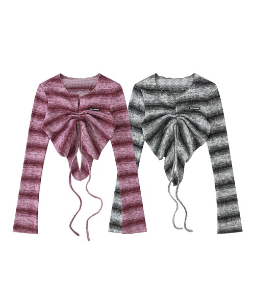 HOOK(フック)の「【HOOK】for girls グラデーションボーダーシャーリングプルオーバー(Tシャツ/カットソー・レディース・ブラック/ピンク・L/S/M)」の3枚目の写真