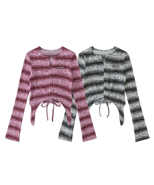 HOOK(フック)の「【HOOK】for girls グラデーションボーダーシャーリングプルオーバー(Tシャツ/カットソー・レディース・ブラック/ピンク・L/S/M)」の4枚目の写真