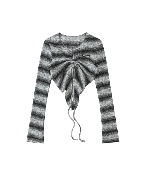 HOOK(フック)の「【HOOK】for girls グラデーションボーダーシャーリングプルオーバー(Tシャツ/カットソー・レディース・ブラック/ピンク・L/S/M)」の5枚目の写真