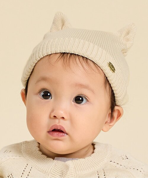 Seraph（セラフ）の「アニマルニット帽（ニットキャップ/ビーニー・キッズ・キナリ/ブラウン/ピンク・46/48/50）」の2枚目の写真