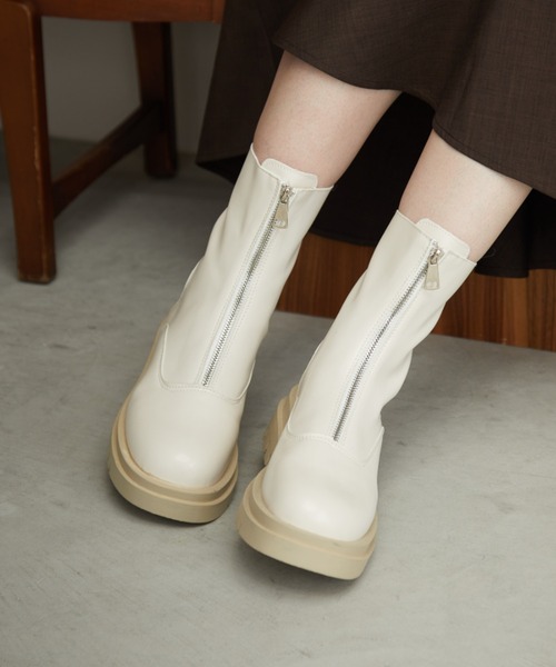 Aunt Marie's（アントマリーズ）の「フロントZIPボリュームソールブーツ（ブーツ・レディース・アイボリー/ブラック・S/L/M）」の15枚目の写真