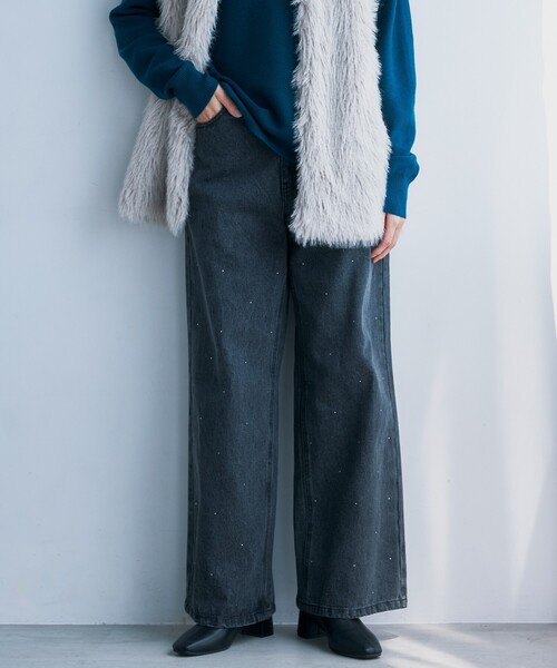 THE SHOP TK (ザ ショップ ティーケー )の「【@BAILA掲載】クリスタル&箔プリントワイドデニムパンツ(デニムパンツ・レディース・グレー系/ブルー系/ブルー系3/チャコール・12/11)」の9枚目の写真