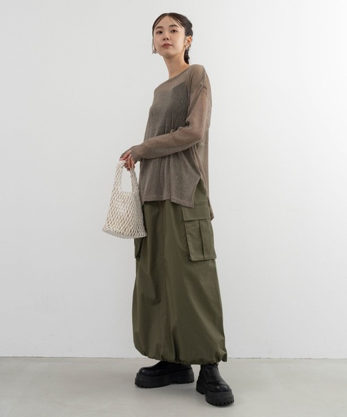 refinedworks（リファインドワークス）の「【refinedworks】トレンドのラメメッシュ生地のクルーネックトップス（Tシャツ/カットソー・レディース・グレー/ホワイト/オリーブ/ブラック・FREE）」の11枚目の写真