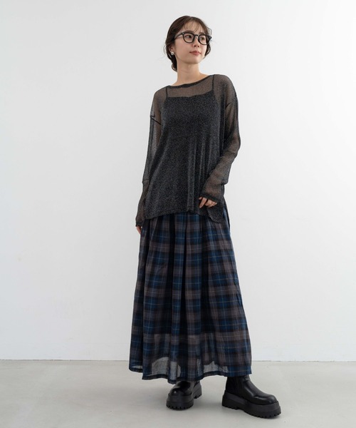 refinedworks（リファインドワークス）の「【refinedworks】トレンドのラメメッシュ生地のクルーネックトップス（Tシャツ/カットソー・レディース・グレー/ホワイト/オリーブ/ブラック・FREE）」の10枚目の写真