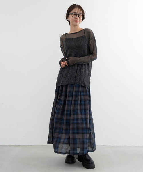 refinedworks（リファインドワークス）の「【refinedworks】トレンドのラメメッシュ生地のクルーネックトップス（Tシャツ/カットソー・レディース・グレー/ホワイト/オリーブ/ブラック・FREE）」の8枚目の写真
