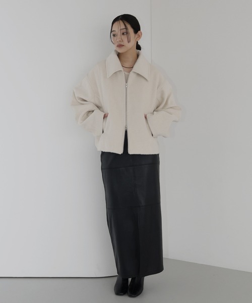 hellam フェイクウール ショート丈 Wジップブルゾン hellam | . フェイクビーバー ショート丈Wジップブルゾン ivory
