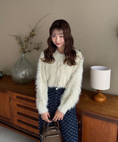 INTER FACTORY(インターファクトリー)の「ゆづき / フェザーショートカーディガン made in INTER FACTORY(カーディガン/ボレロ・レディース・ピンク/チャコールグレー/アイボリー・FREE)」の14枚目の写真