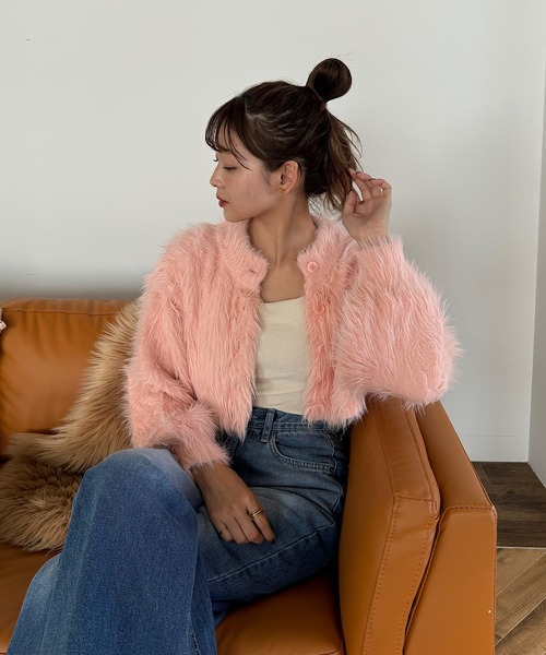 INTER FACTORY(インターファクトリー)の「ゆづき / フェザーショートカーディガン made in INTER FACTORY(カーディガン/ボレロ・レディース・ピンク/チャコールグレー/アイボリー・FREE)」の21枚目の写真