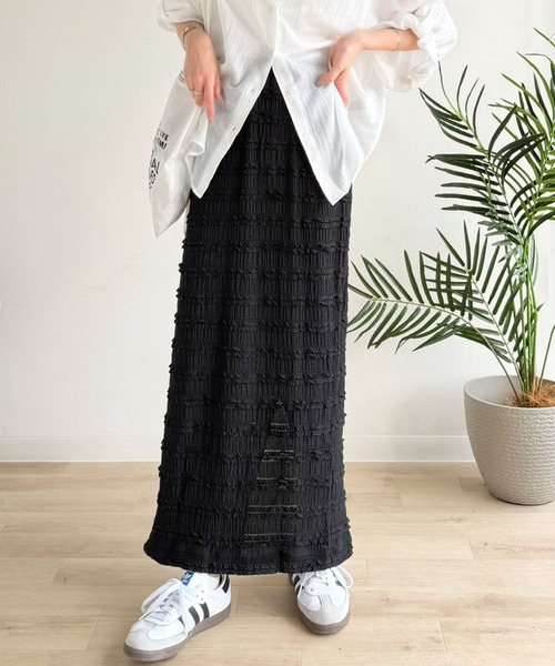 セール】旬顔コーデが完成。ジャガードレースタイトスカート(ロング丈