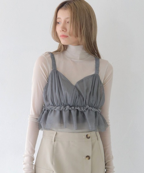 CLEIO（クレイオ）の「【CLEIO】チュールフリルビスチェ／ビスチェキャミ/TULLE RUFFLE BUSTIER/940-12617（キャミソール・レディース・ホワイト/ブラック/グレー・FREE）」の3枚目の写真