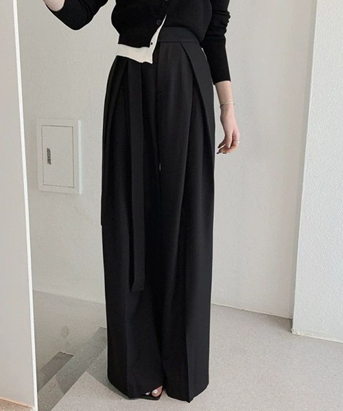 c.u.l(シーユーエル)の「ウエストリボン ハイウエストドレープワイドスラックス culw756(スラックス・レディース・ブラウン/グレー/ブラック・L/M)」の7枚目の写真