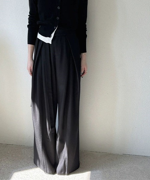 c.u.l(シーユーエル)の「ウエストリボン ハイウエストドレープワイドスラックス culw756(スラックス・レディース・ブラウン/グレー/ブラック・L/M)」の10枚目の写真