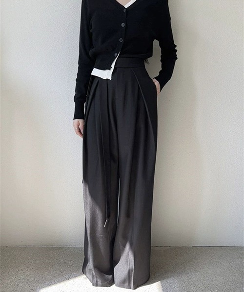 c.u.l(シーユーエル)の「ウエストリボン ハイウエストドレープワイドスラックス culw756(スラックス・レディース・ブラウン/グレー/ブラック・L/M)」の13枚目の写真