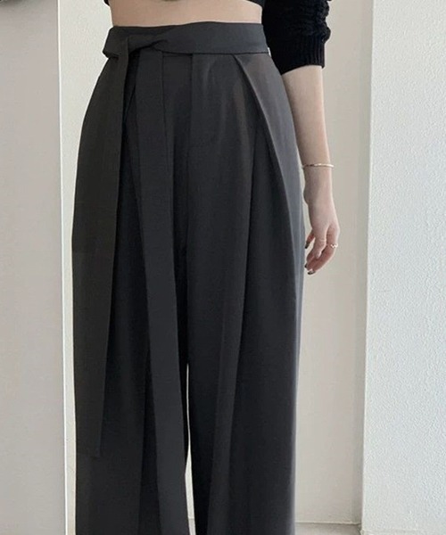 c.u.l(シーユーエル)の「ウエストリボン ハイウエストドレープワイドスラックス culw756(スラックス・レディース・ブラウン/グレー/ブラック・L/M)」の14枚目の写真