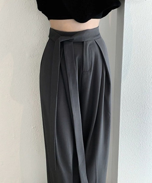 c.u.l(シーユーエル)の「ウエストリボン ハイウエストドレープワイドスラックス culw756(スラックス・レディース・ブラウン/グレー/ブラック・L/M)」の16枚目の写真
