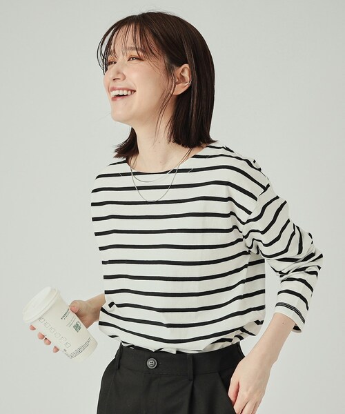 DRESKIP(ドレスキップ)の「◆【洗える】抜け感ある着こなしに ドロップショルダーゆるロンT(Tシャツ/カットソー・レディース・オフホワイト/ホワイト系5/ブラック/ライトベージュ/グリーン/ベージュ系2・02/03/04)」の3枚目の写真