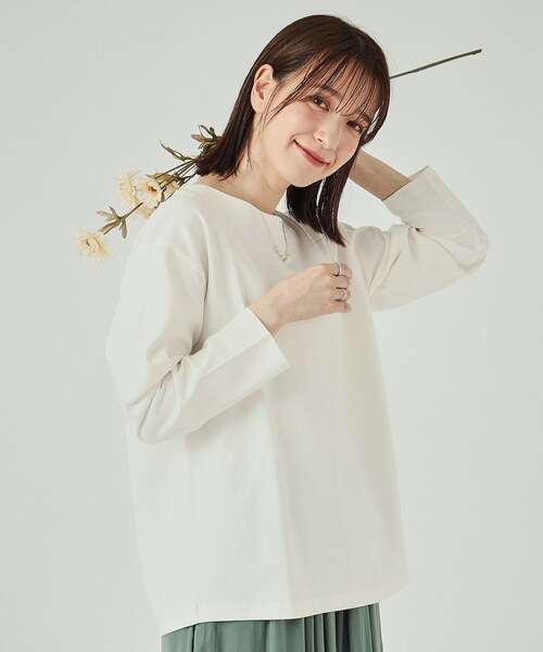 DRESKIP(ドレスキップ)の「◆【洗える】抜け感ある着こなしに ドロップショルダーゆるロンT(Tシャツ/カットソー・レディース・オフホワイト/ホワイト系5/ブラック/ライトベージュ/グリーン/ベージュ系2・02/03/04)」の2枚目の写真