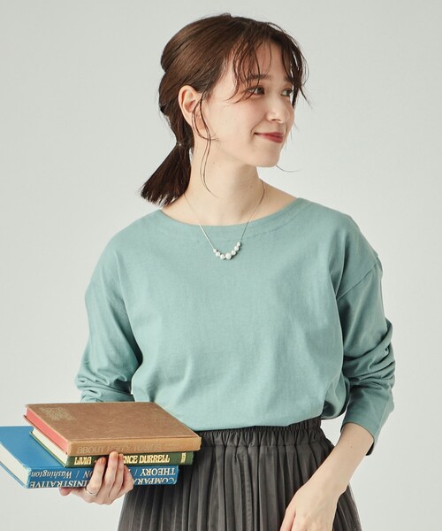 DRESKIP(ドレスキップ)の「◆【洗える】抜け感ある着こなしに ドロップショルダーゆるロンT(Tシャツ/カットソー・レディース・オフホワイト/ホワイト系5/ブラック/ライトベージュ/グリーン/ベージュ系2・02/03/04)」の6枚目の写真