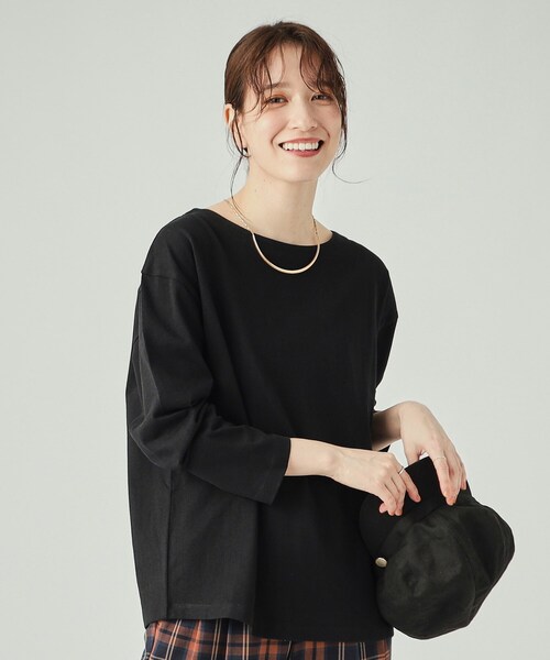 DRESKIP(ドレスキップ)の「◆【洗える】抜け感ある着こなしに ドロップショルダーゆるロンT(Tシャツ/カットソー・レディース・オフホワイト/ホワイト系5/ブラック/ライトベージュ/グリーン/ベージュ系2・02/03/04)」の4枚目の写真