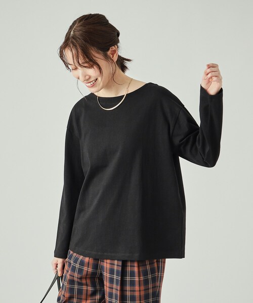 DRESKIP(ドレスキップ)の「◆【洗える】抜け感ある着こなしに ドロップショルダーゆるロンT(Tシャツ/カットソー・レディース・オフホワイト/ホワイト系5/ブラック/ライトベージュ/グリーン/ベージュ系2・02/03/04)」の9枚目の写真