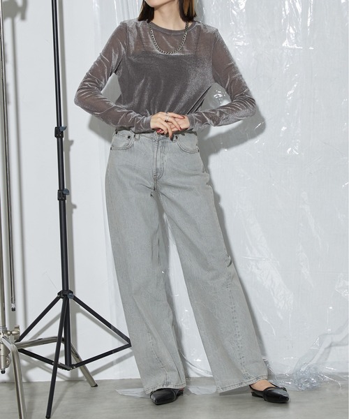 each（イーチ）の「シアーベロアロンT（Tシャツ/カットソー・レディース・グレー/アイボリー/モカ/ブラック/レッド/ブルーグレー・FREE）」の12枚目の写真