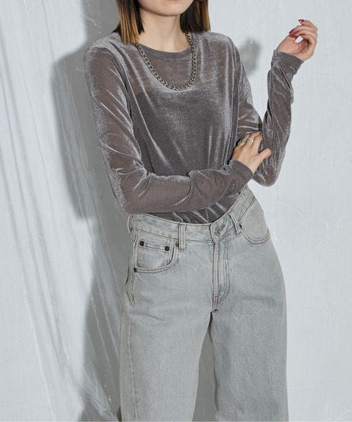 each（イーチ）の「シアーベロアロンT（Tシャツ/カットソー・レディース・グレー/アイボリー/モカ/ブラック/レッド/ブルーグレー・FREE）」の9枚目の写真