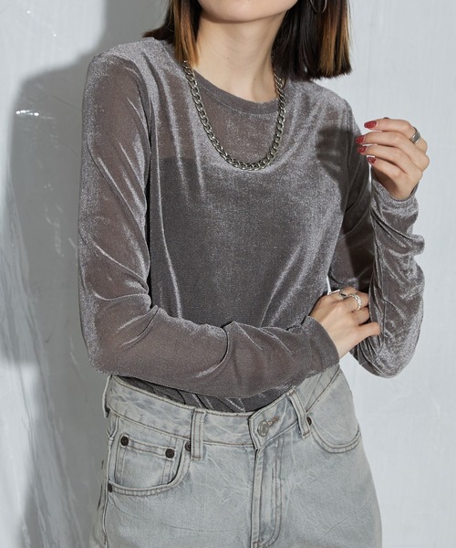 each（イーチ）の「シアーベロアロンT（Tシャツ/カットソー・レディース・グレー/アイボリー/モカ/ブラック/レッド/ブルーグレー・FREE）」の11枚目の写真