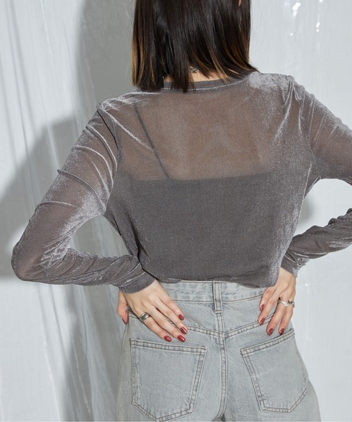 each（イーチ）の「シアーベロアロンT（Tシャツ/カットソー・レディース・グレー/アイボリー/モカ/ブラック/レッド/ブルーグレー・FREE）」の10枚目の写真