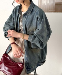 トレンド&レトロのいいとこ取り!綿100%デニム素材ビッグシルエットジャケット(長袖)