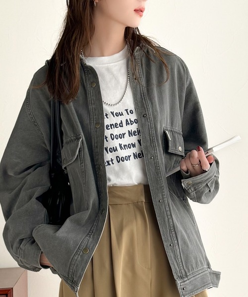 classicalelf（クラシカルエルフ）の「トレンド＆レトロのいいとこ取り！綿100％デニム素材ビッグシルエットジャケット（長袖）（デニムジャケット・レディース・インディゴブルー/ブラック/ブルー・LARGE/MEDIUM/SMALL/X-LARGE）」の19枚目の写真