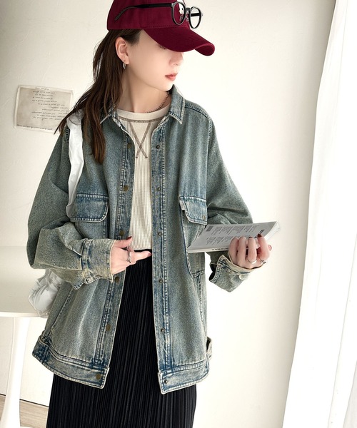 classicalelf（クラシカルエルフ）の「トレンド＆レトロのいいとこ取り！綿100％デニム素材ビッグシルエットジャケット（長袖）（デニムジャケット・レディース・インディゴブルー/ブラック/ブルー・LARGE/MEDIUM/SMALL/X-LARGE）」の21枚目の写真