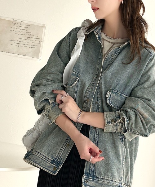 classicalelf（クラシカルエルフ）の「トレンド＆レトロのいいとこ取り！綿100％デニム素材ビッグシルエットジャケット（長袖）（デニムジャケット・レディース・インディゴブルー/ブラック/ブルー・LARGE/MEDIUM/SMALL/X-LARGE）」の22枚目の写真